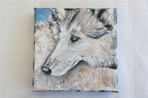 Original Acrylic Painting 6x6 Wolf Art, Timber Wolf Artwork, Mini ...