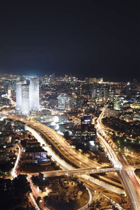 The Tel Aviv Skyline - Night City Stock Image - Image of night, israel ...