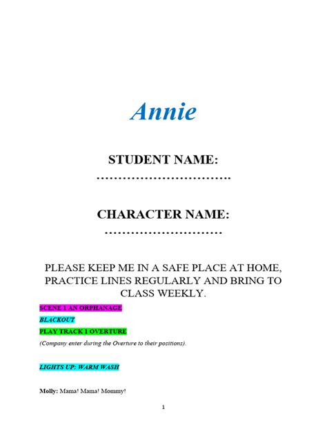 Annie Tech Script | PDF | Annie (Musical)