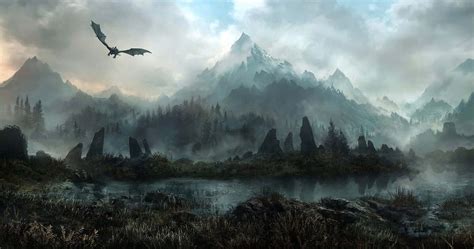 Download Skyrim Dragon Flying Desktop Wallpaper | Wallpapers.com