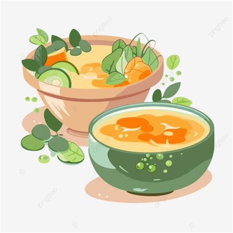 Soup And Salad, Sticker Clipart Soup And Vegetable Soup Bowls Vector ...