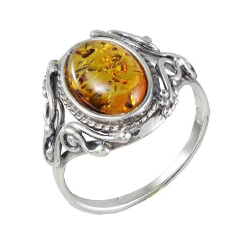 Sterling Silver and Baltic Honey Amber Ring "Georgine"