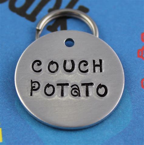 Cute Dog Tag Personalized Unique Pet Name Tag Couch Potato - Etsy