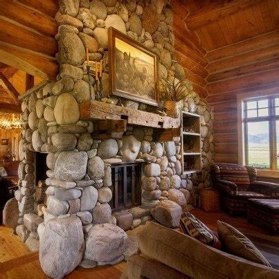 Pin by Gayle on My kinda Place | Home fireplace, River rock fireplaces, Rock fireplaces