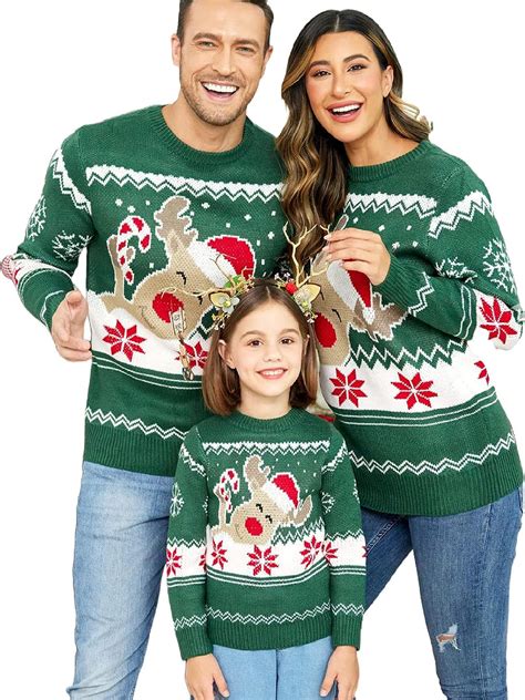 Family Matching Christmas Sweater Long Sleeve Cartoon Elk Family XMAS ...