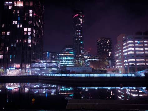 Beautiful Illuminated Downtown Skyline at Night in Liverpool, UK ...