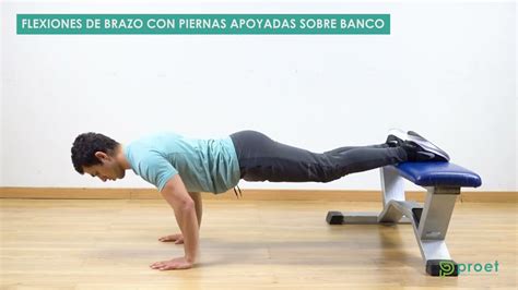 545. Flexiones de brazos con piernas apoyadas sobre banco - YouTube