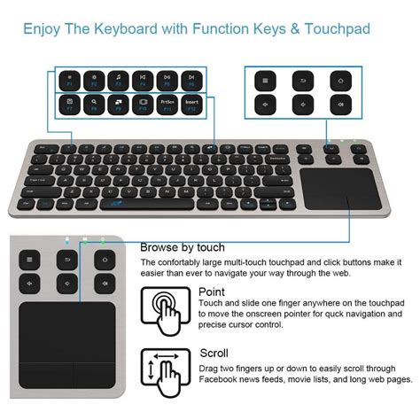 ARTECK HW197, Wireless Keyboard, Arteck 2.4G Wireless Touch TV Keyboard with Easy Media Control ...