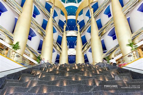 United Arab Emirates, Dubai, Burj el Arab, Lobby of 7-star hotel — indoors, building - Stock ...