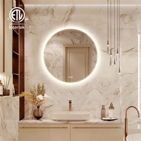 HOMLUX 32 in. W x 32 in. H Round Frameless LED Light with 3-Color and ...