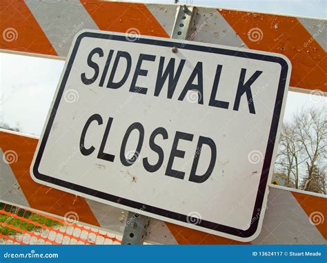 Sidewalk Closed Sign In Construction Zone Royalty Free Stock ...