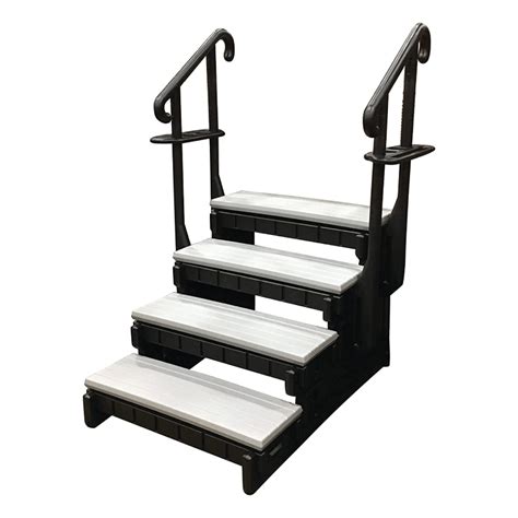 4 Tread Spa Step with Dual Handrails - Grey | Pool Supplies Canada