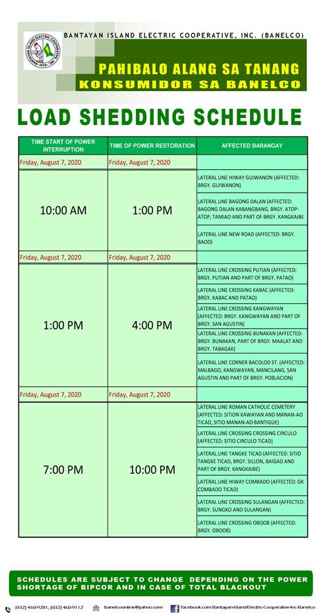 Load Shedding Schedules – Bantayan Electric Cooperative, Inc