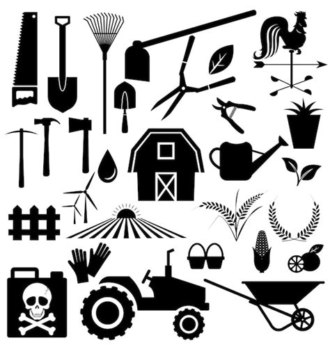 Premium Vector | Agricultural equipment and farm set vector