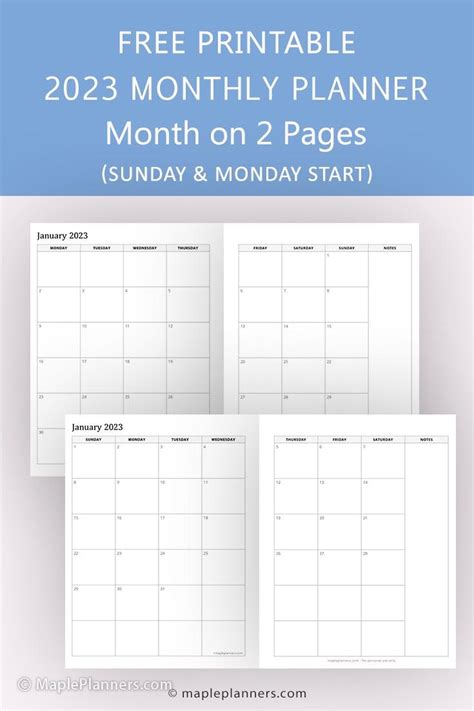 2-Page Monthly Calendar Printable Free 2023 - Printable Template Calendar