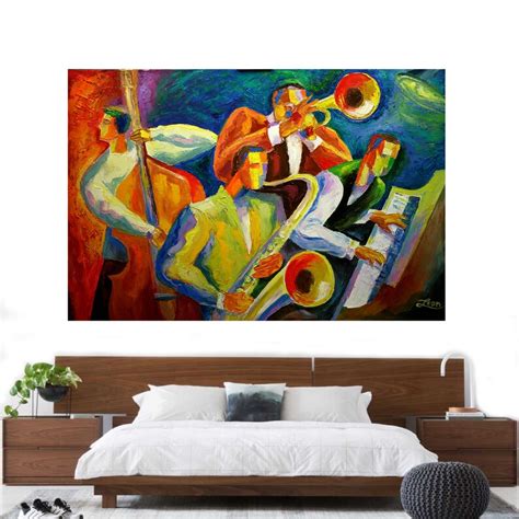 Jazz Music Wall Art Acrylic Painting Jazz Klezmer Canvas PRINT Guitar ...