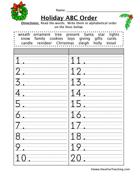 Christmas ABC Order Worksheet | Have Fun Teaching