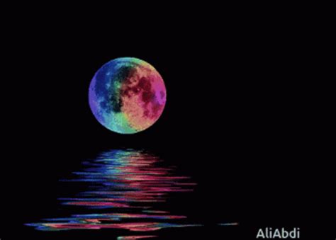 a full moon is reflected in the water with its reflection on it's surface