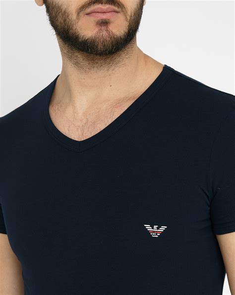 Emporio armani Navy Emporio Logo Back V-neck T-shirt in Black for Men ...