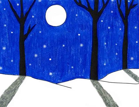 Easy How to Draw a Winter Landscape Tutorial Video & Coloring Page