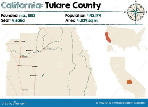 Tulare County Map In California. Vector Illustration | CartoonDealer ...