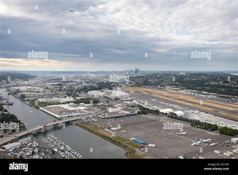 Aerial view of King County International Airport and Boeing Field factory, Seattle, Washington ...