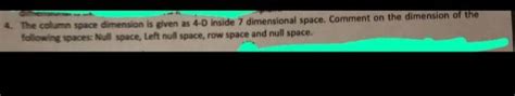 4. The column space dimension is given as 4-0 Inside | Chegg.com