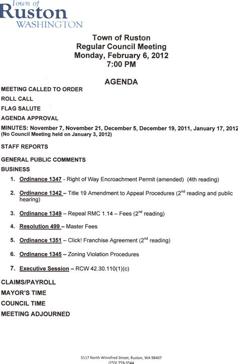 Ruston Home: Council Meeting Agenda: Feb. 6, 2012