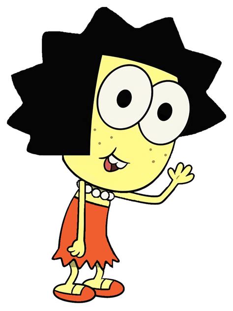 the cartoon character is wearing an orange dress and black hat with her hands out, while she