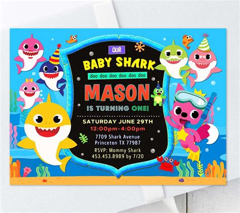 Baby Shark Birthday Invitation Template Editable Printable Instant ...