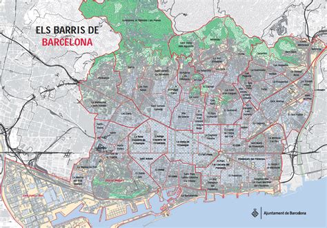 Map of Barcelona 10 boroughs (distritos) & neighborhoods