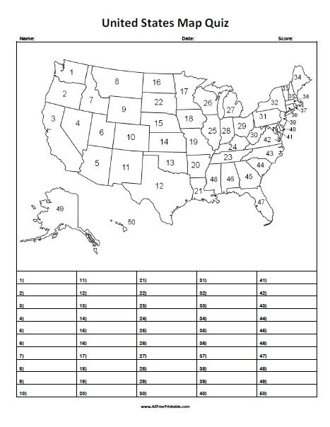 50 States Map Printable Worksheets