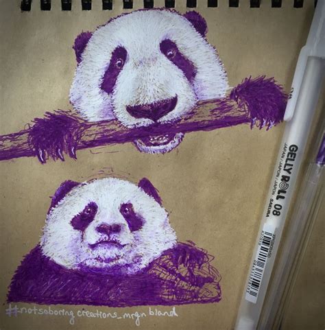 Purple pandas 🥰. Excited to experiment with white gel pen & brown paper 😁. #drawing # ...