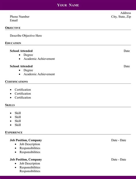 Free Printable Resume Template Blank - Get Free Templates