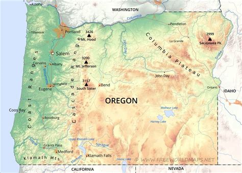 Physical map of Oregon