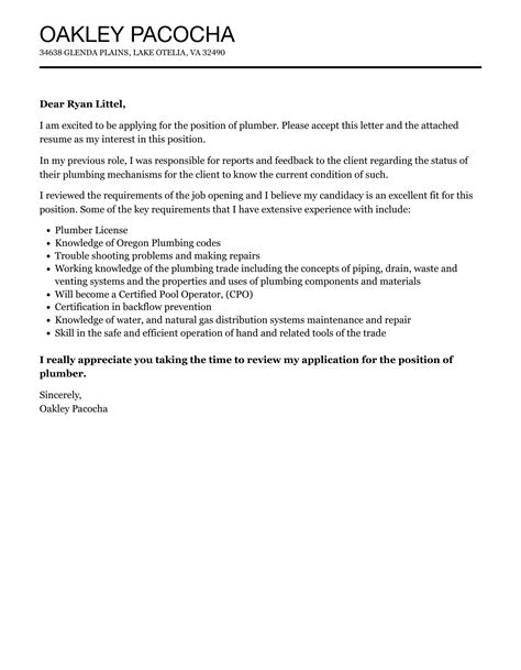 application letter for plumbing learnership