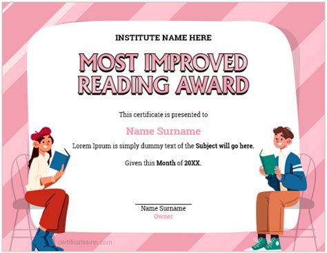 Most Improved Reading Award Certificates | Edit & Print