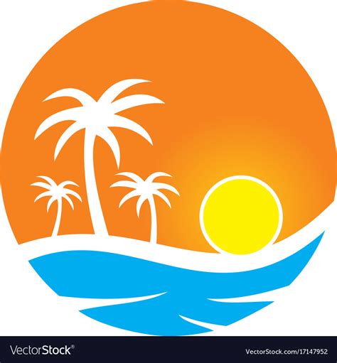 Sunset tropic palm tree beach travel logo Vector Image