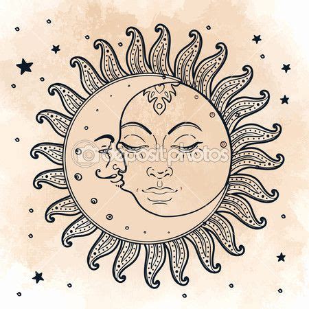 El sol y Luna. Ilustración estilo vintage | Moon drawing, Moon sun ...