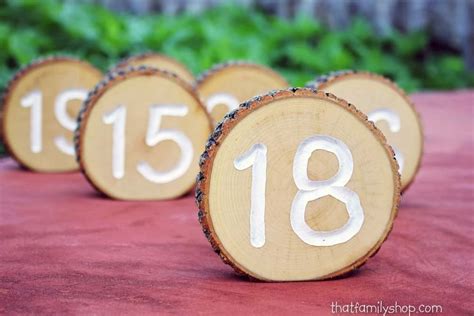 White Engraved Table Number Log Slices, Rustic Wood Bark Country Weddi – thatfamilyshop.com ...