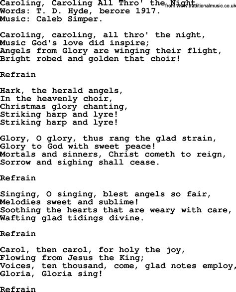 Christmas Hymns, Carols and Songs, title: Caroling, Caroling All Thro' The Night - complete ...