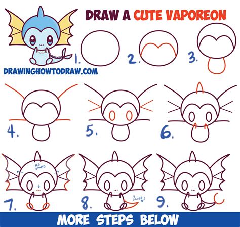 How to Draw Cute Kawaii Chibi Vaporeon from Pokemon Easy Step by Step ...