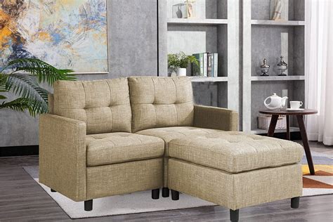 Amazon.com: Small Loveseat Sectional Sofa with Reversible Ottoman 2 ...