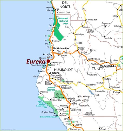 Eureka Area Road Map - Ontheworldmap.com