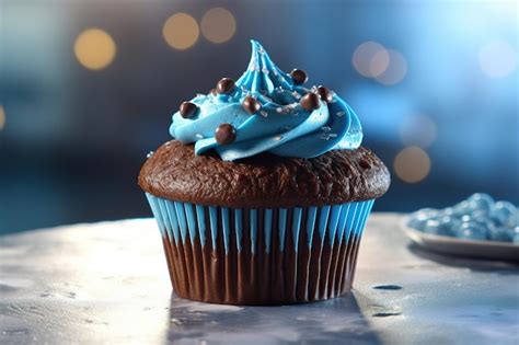 Premium AI Image | Chocolate Cupcake with Blue Icing