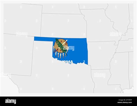 US state Oklahoma map highlighted in Oklahoma flag colors, gray map ...