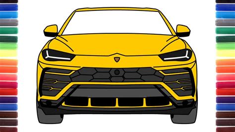 How to draw a car Lamborghini Urus Front view - YouTube