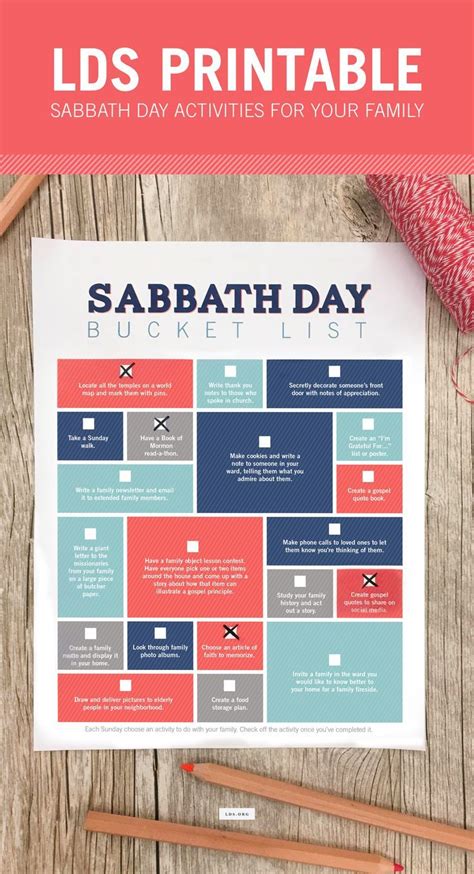 Printable-Sabbath Day Bucket List-Each Sunday choose an activity to do ...