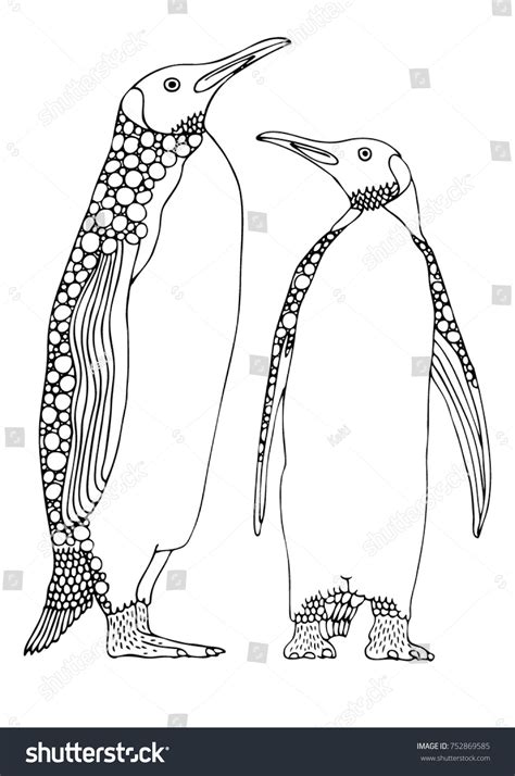 Two Penguins Hand Drawn Picture Sketch Stock Vector (Royalty Free ...