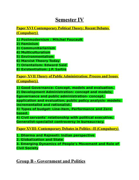 Semester IV - notes - Semester IV Paper XVI Contemporary Political ...